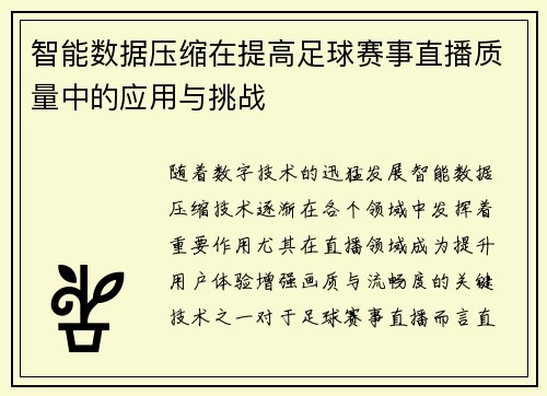 智能数据压缩在提高足球赛事直播质量中的应用与挑战
